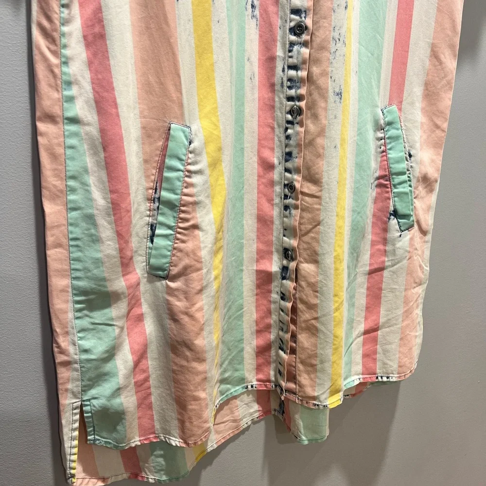 Women's Medium Billy T Boho Pastel Striped‎ High-Low Tunic Dress Ruffle Slevees - Picture 7 of 10
